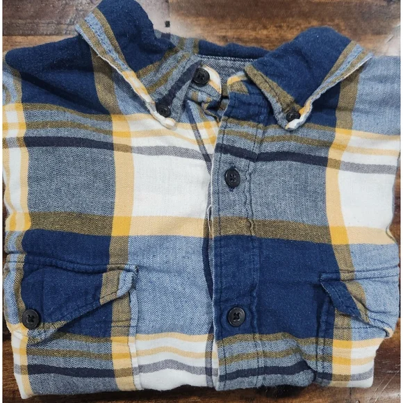 Woolrich Mens Large Long Sleeve Button Down Blue Plaid 100% Organic Cotton Shirt - Picture 2 of 7